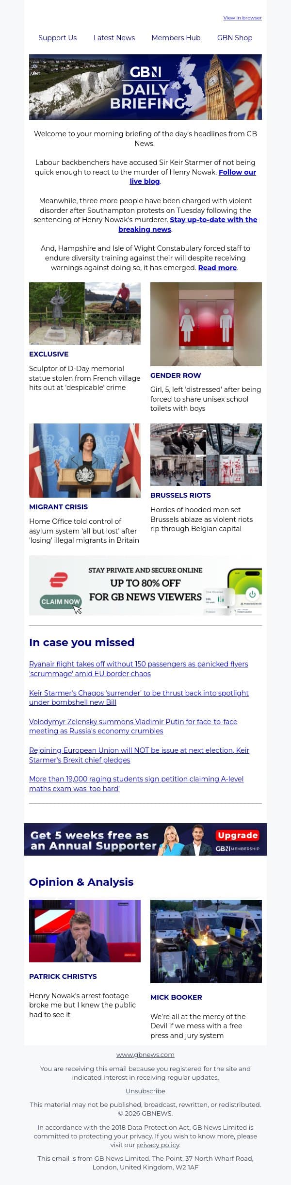 Starmer slammed by his own MPs for reaction to Henry Nowak's murder email from GB News screenshot