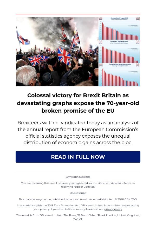 Colossal victory for Brexit Britain as devastating graphs expose the 70-year-old broken promise of the EU email from GB News screenshot
