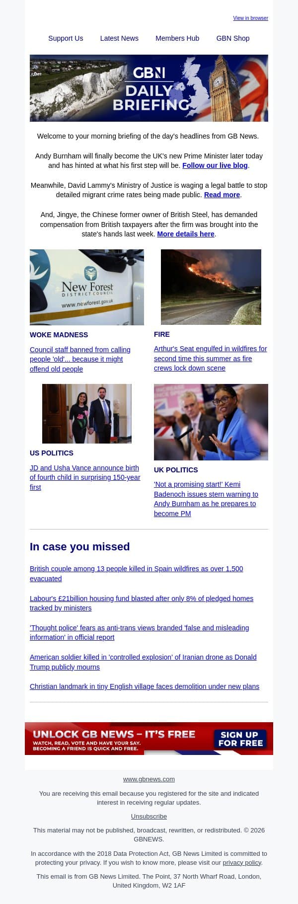 Burnham to finally become PM in just hours and hints at what first step will be email from GB News screenshot