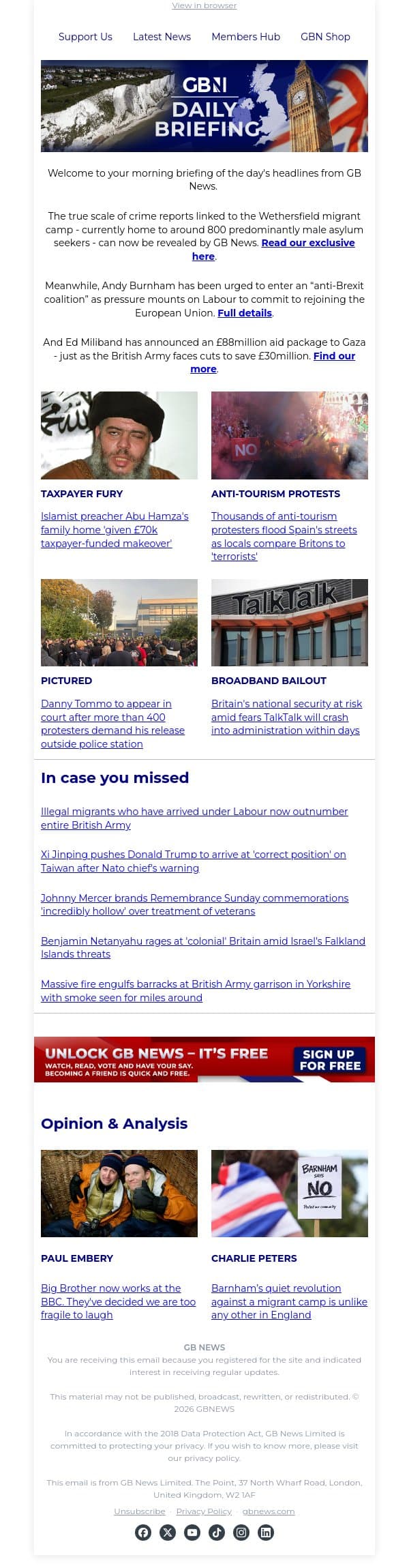 EXC: True scale of crime at Wethersfield migrant camp exposed email from GB News screenshot