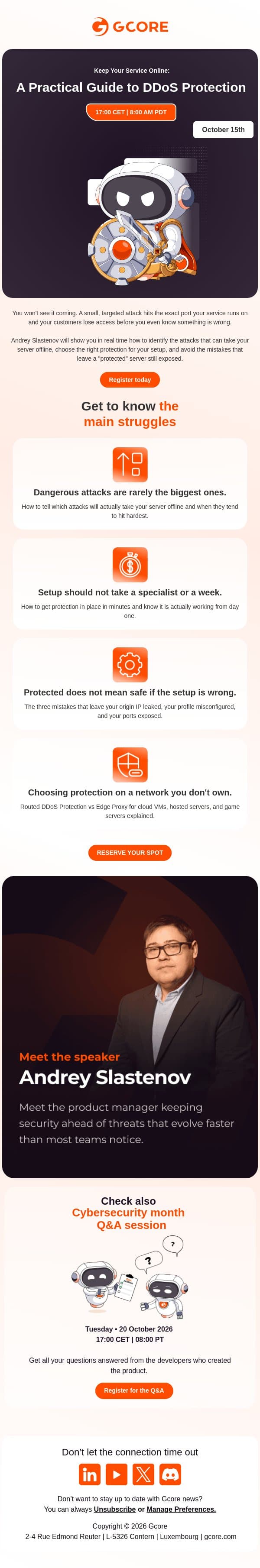 What takes servers down is not what you think email from Gcore screenshot
