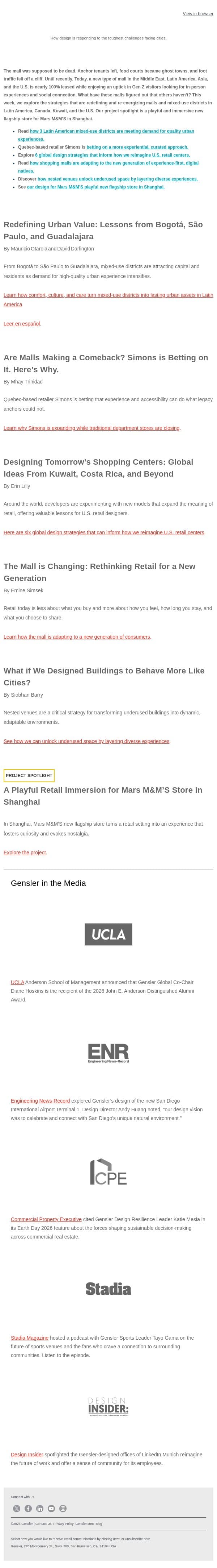What’s Driving the Renewed Interest in Shopping Malls? email from Gensler screenshot