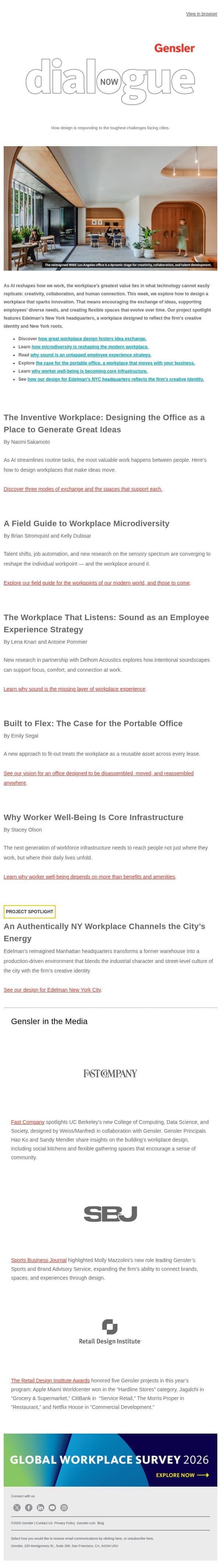 Designing the Inventive Workplace email from Gensler screenshot
