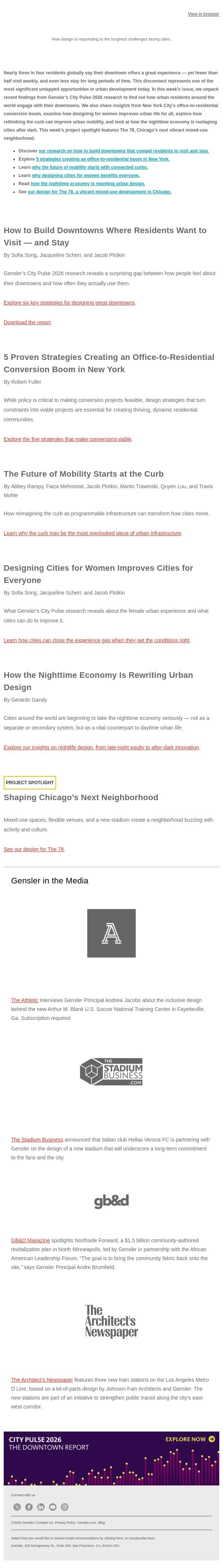 What Makes a Downtown Magnetic? email from Gensler screenshot