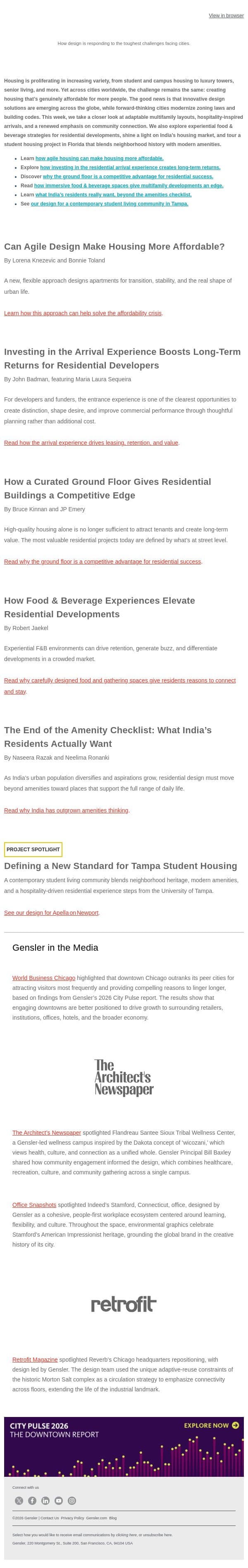Innovative Housing Solutions from Florida to India email from Gensler screenshot