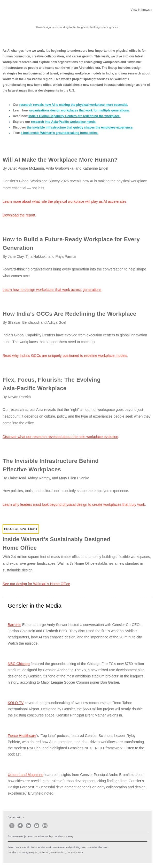 Will AI Make the Workplace More Human? email from Gensler screenshot