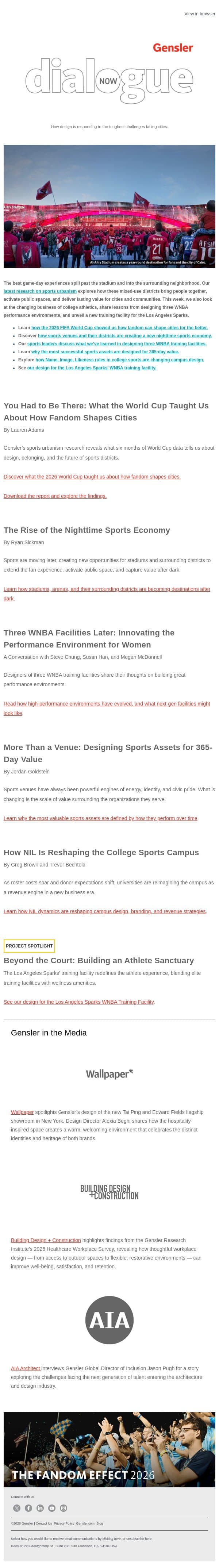 How Sports Districts Take Shape email from Gensler screenshot