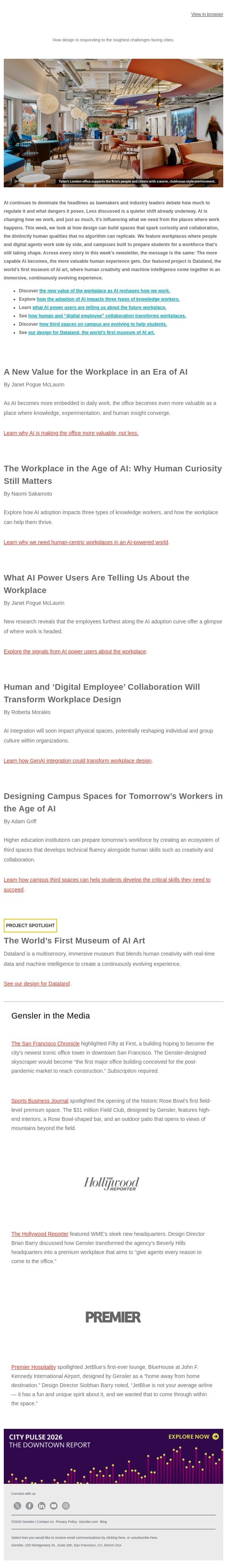 AI Gets Smarter. The Workplace Gets More Human email from Gensler screenshot