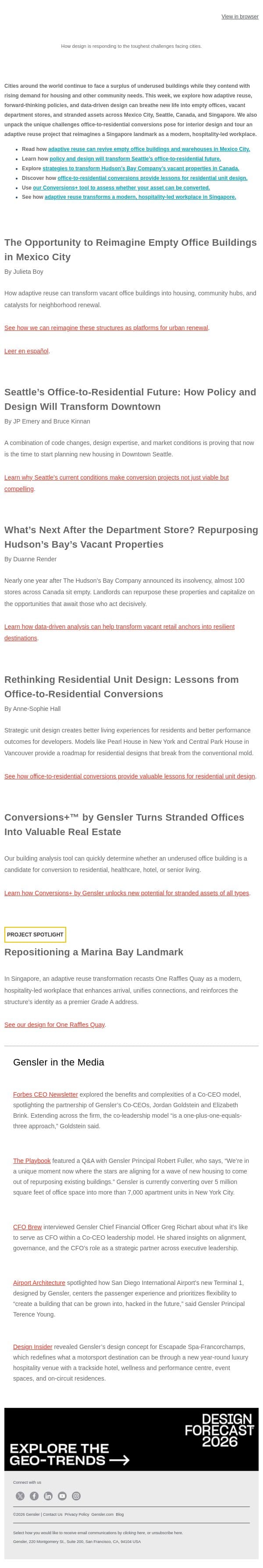 Global Trends in Building Conversion Strategies email from Gensler screenshot