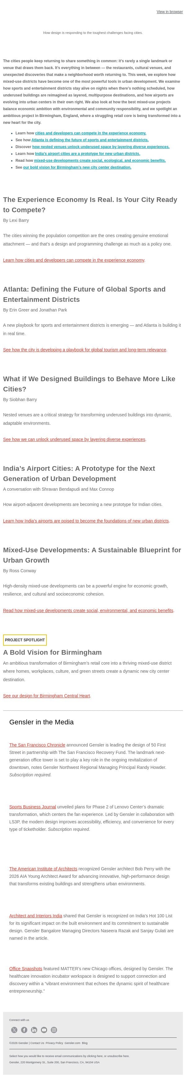 Designing Magnetic Urban Districts email from Gensler screenshot