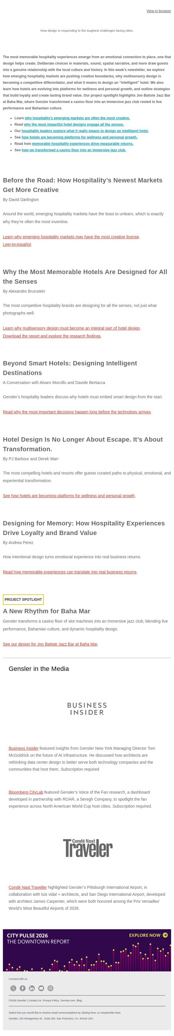 Emerging Trends in Hospitality Design email from Gensler screenshot