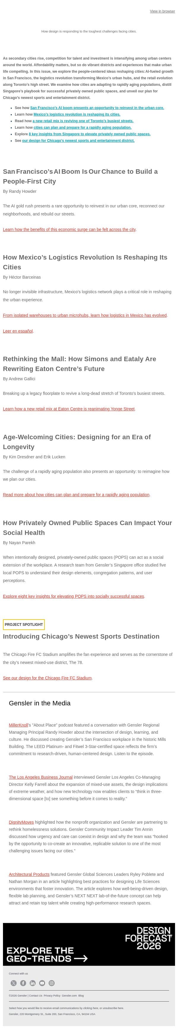 Experience: The New Urban Advantage email from Gensler screenshot