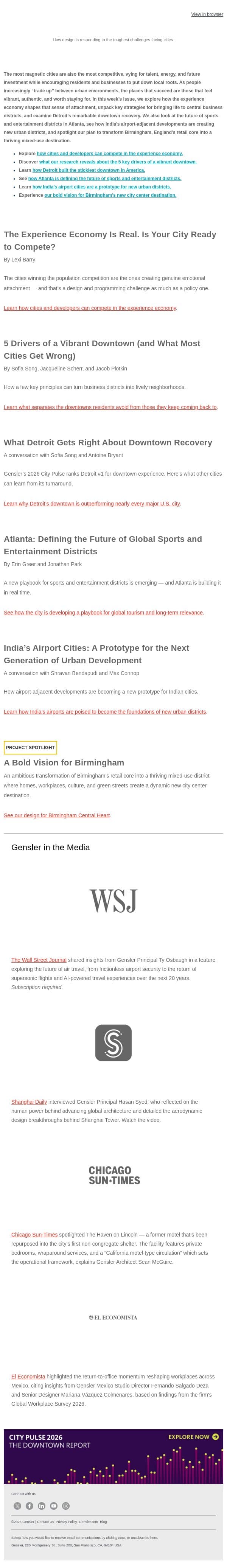 How Great Cities Compete by Creating Emotional Attachment email from Gensler screenshot