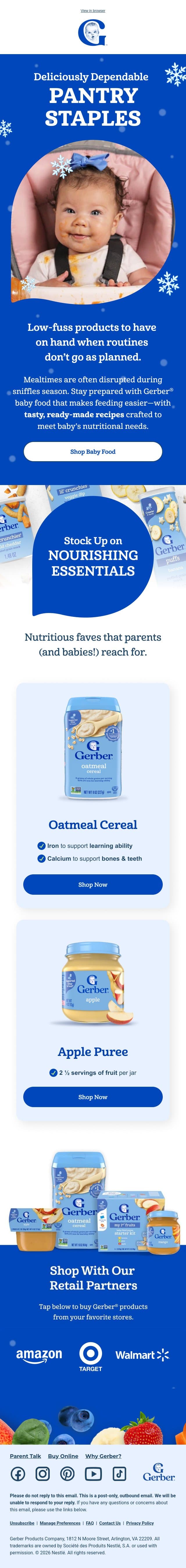 Stay winter ready with parent-approved pantry staples ❄️ 💙 email from Gerber screenshot