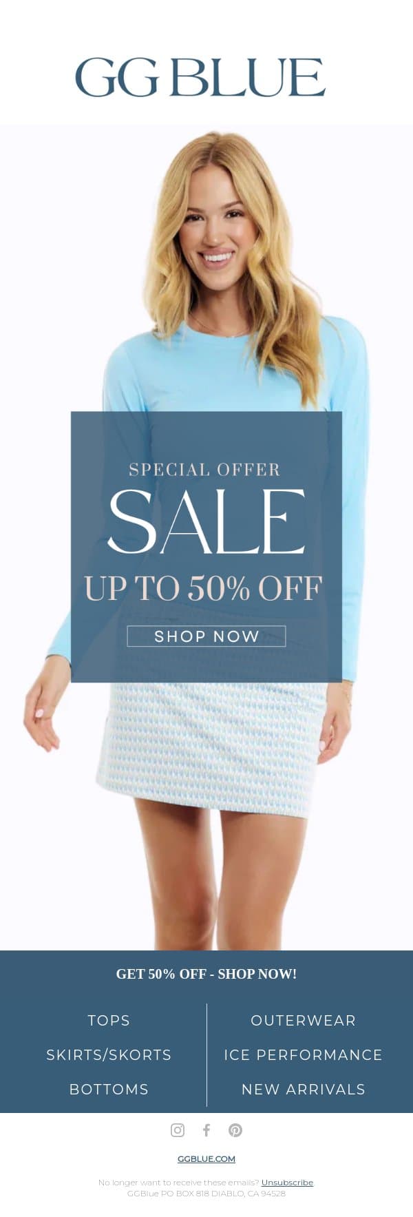 End March with 50% OFF Today! email from GGblue screenshot