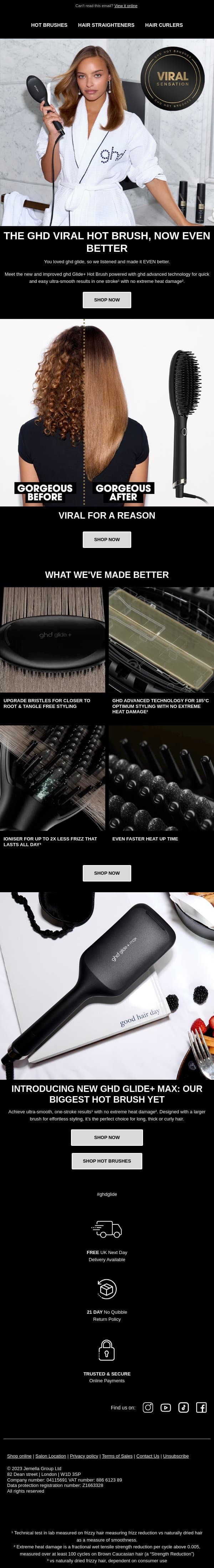 The brush that sold out in weeks has had an upgrade email from GHD screenshot