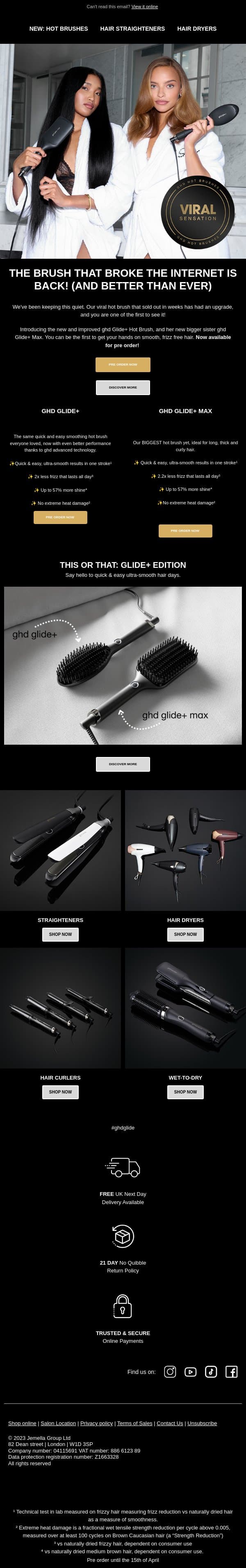 NEW: Our viral hot brushes have had an upgrade email from GHD screenshot