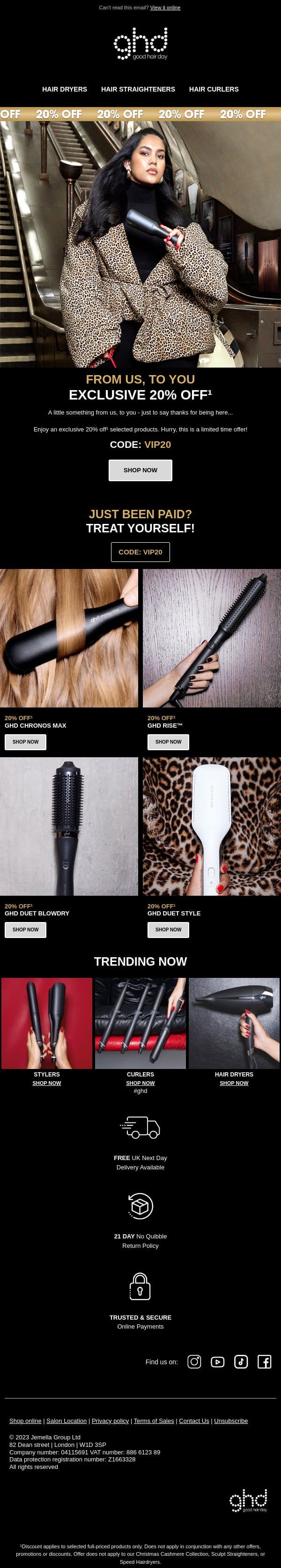 VIPs Only 👑 20% Off Your Next ghd Tool email from GHD screenshot