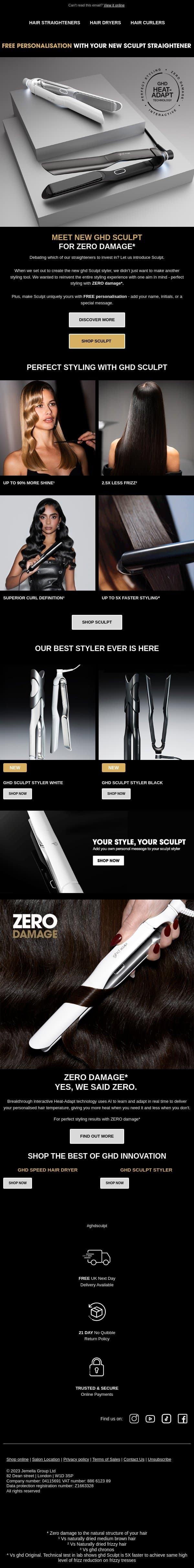 Our 1st interactive styler ever has arrived. email from GHD screenshot