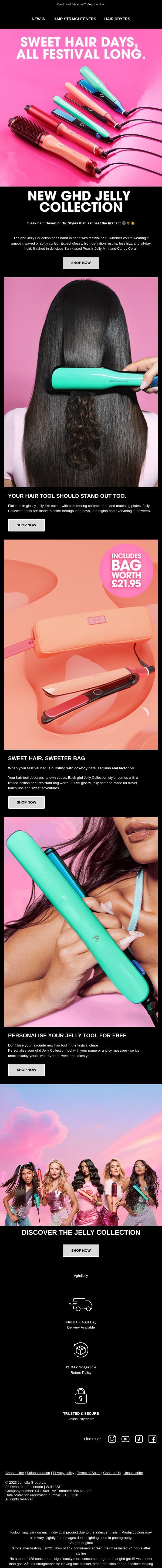 Festival hair starts with NEW ghd Jelly Collection 🍑🍉 email from GHD screenshot
