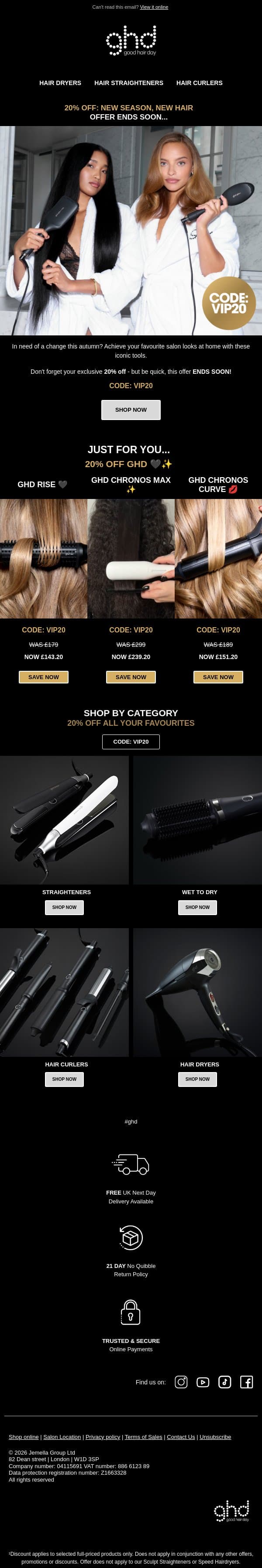 New Season, New Hair ✨ 20% Off ghd email from GHD screenshot