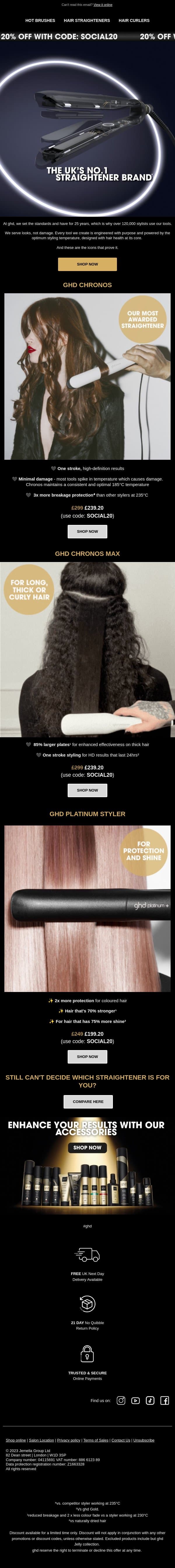 The straighteners that made ghd No.1 🖤 email from GHD screenshot