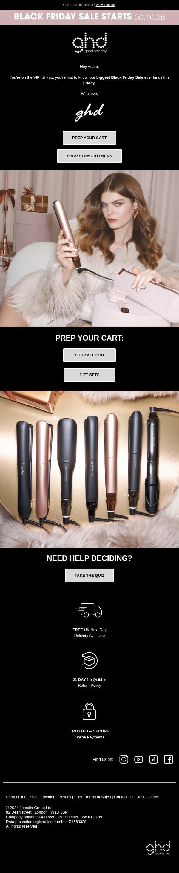 Save The Date: Black Friday Sale Incoming 👀 email from GHD screenshot