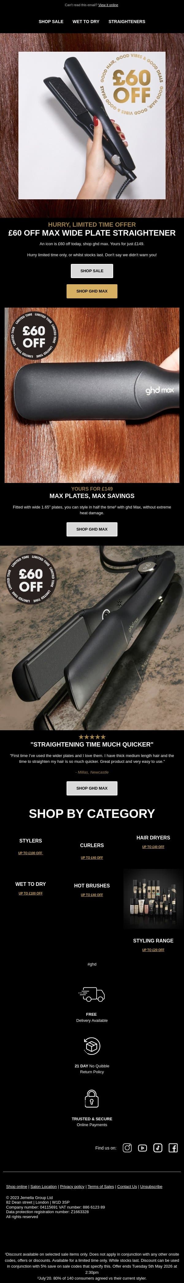 🖤 £60 OFF our ICONIC ghd max email from GHD screenshot