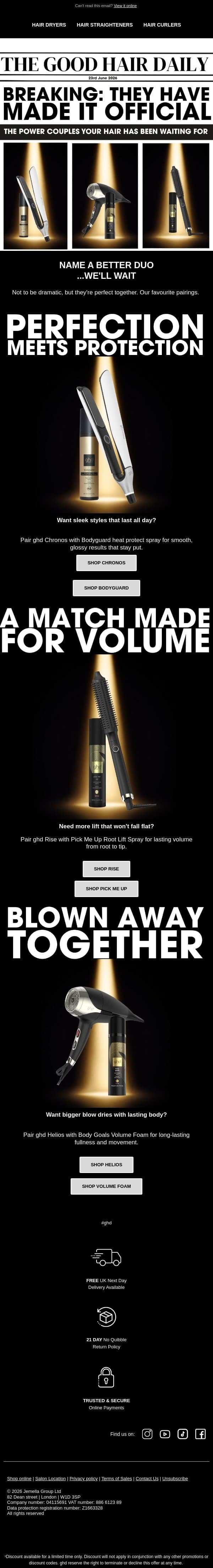 Inside: Your Hair's Perfect Match email from GHD screenshot
