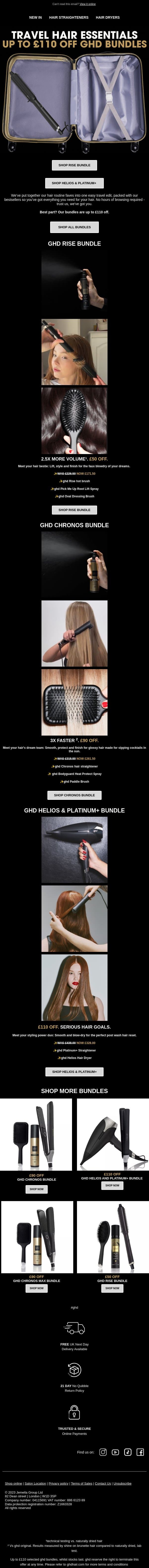 Save up to £110 on your travel hair heroes email from GHD screenshot