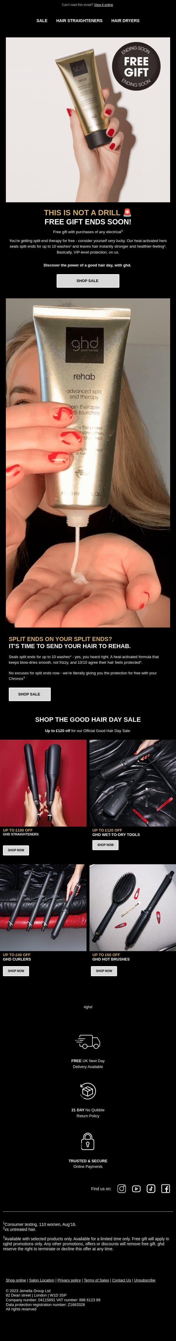Hurry, the clock is ticking on your free gift ⭐ email from GHD screenshot