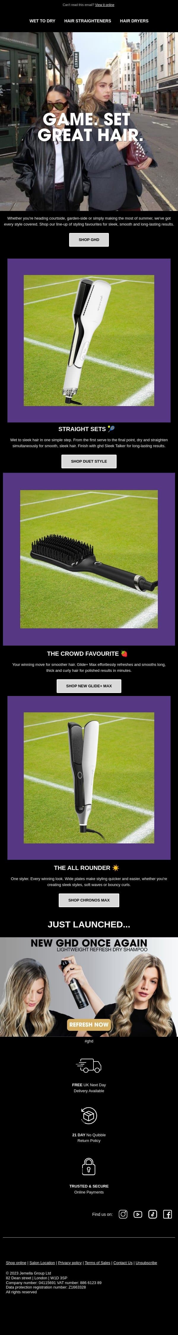 Serve your best hair yet 🎾🍓☀️ email from GHD screenshot