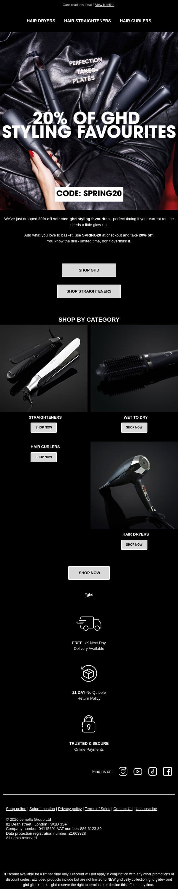 Your 20% off ghd is here. Your hair deserves this 💁‍♀️ email from GHD screenshot