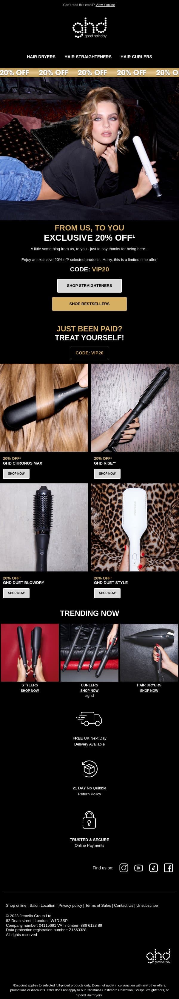 Your unopened VIP perk is still waiting 👀 email from GHD screenshot