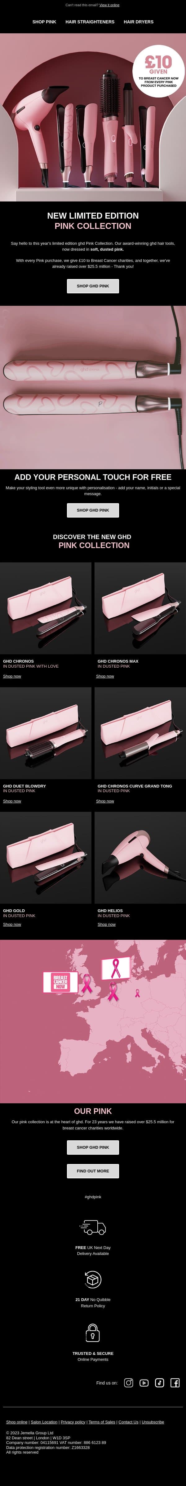 New ghd Pink has arrived 🎗️ email from GHD screenshot