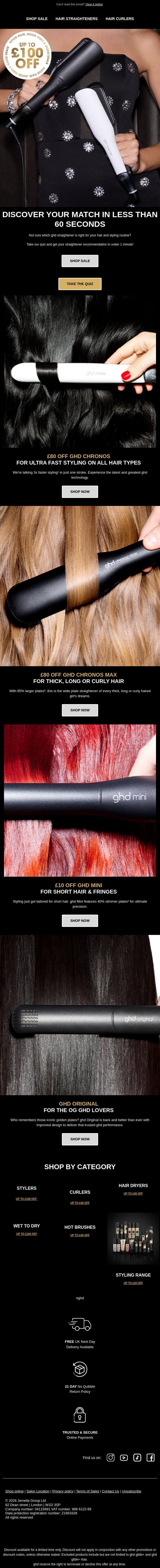 Find Your Match for less 💞 Take Our Straightener Quiz email from GHD screenshot