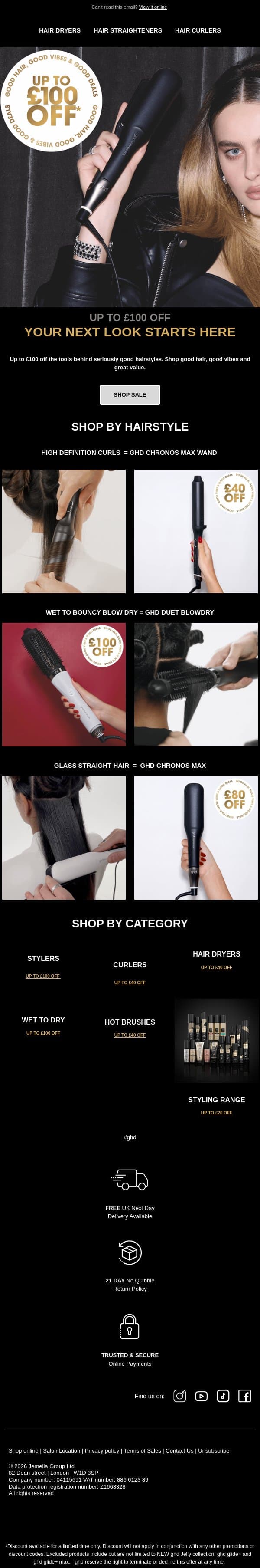Up to £100 off 💫 Need some new hair inspo? email from GHD screenshot