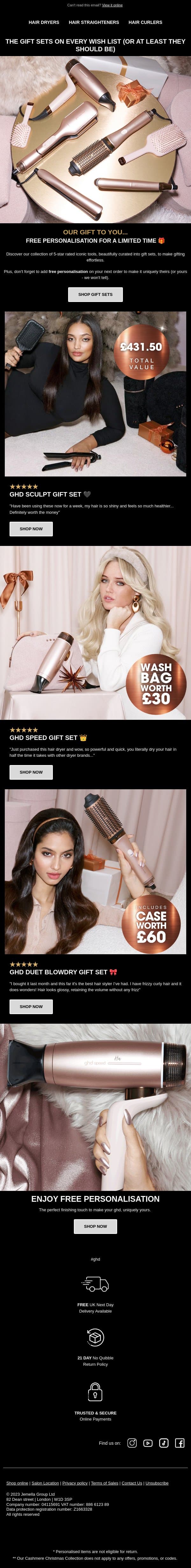 Award-winning tools now in ✨cashmere✨ beige email from GHD screenshot