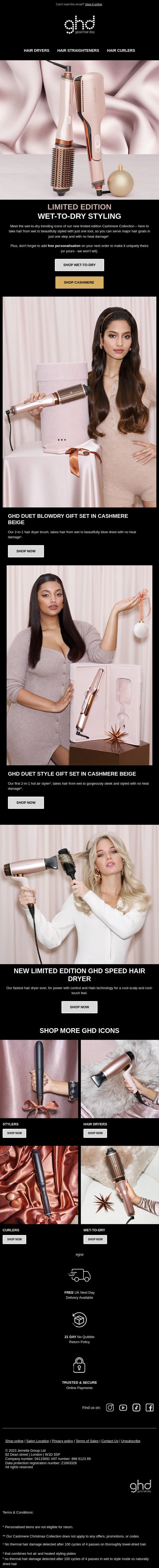 New & limited: Meet the Wet-to-Dry ghd tools 🖤 email from GHD screenshot