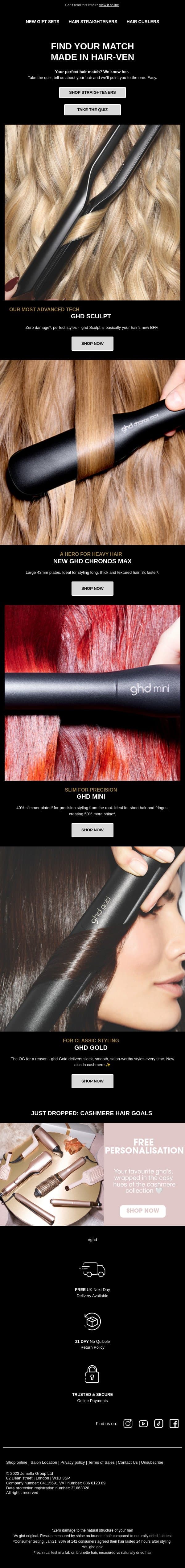 Payday is here. So is your perfect straightener match 💘 email from GHD screenshot