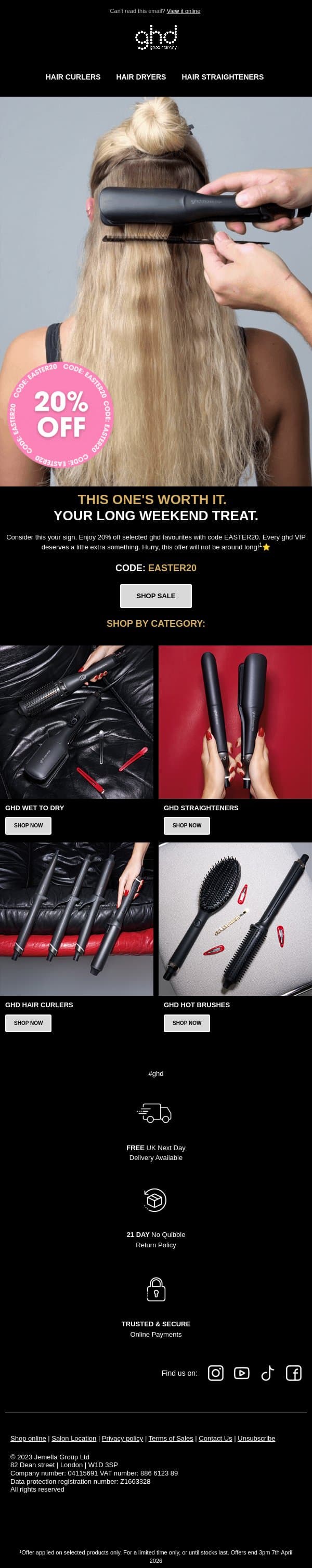 This weekend, an Easter treat. No hunting necessary 🐣 email from GHD screenshot