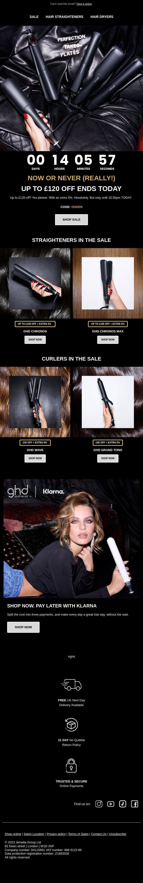 The Good Hair Day sale ends TODAY🚨 email from GHD screenshot