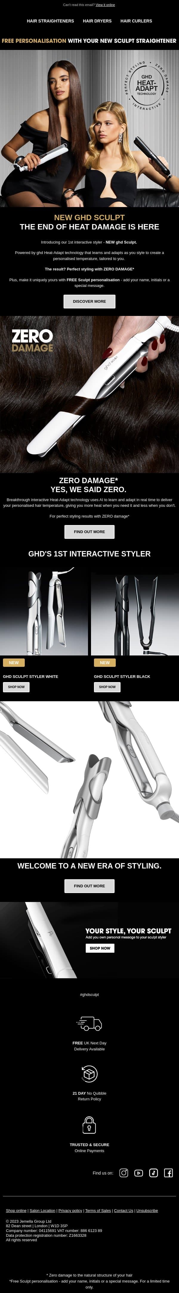 New launch alert | ghd Sculpt has arrived email from GHD screenshot