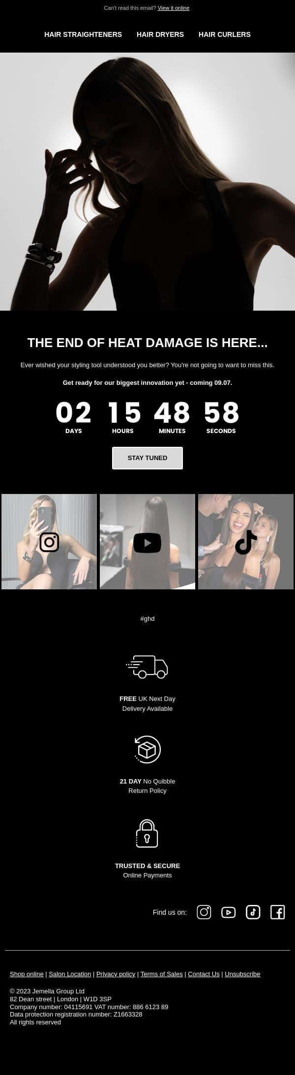 Wait! Something brand new is coming... email from GHD screenshot