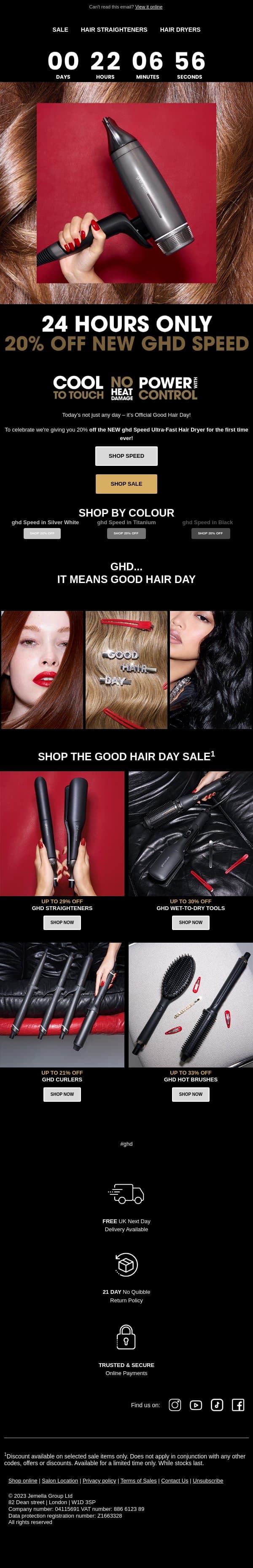 20% off NEW ghd Speed | 24 hours only! email from GHD screenshot