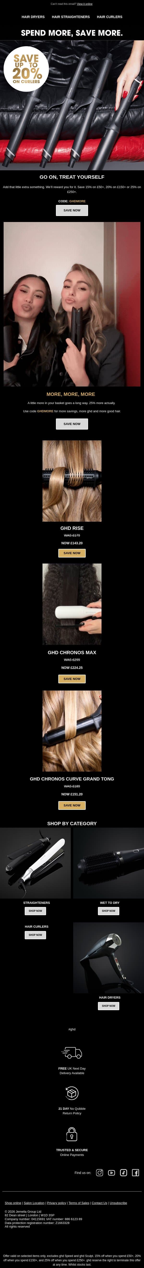 More, more, more! Fill your basket up with up to 25% off email from GHD screenshot