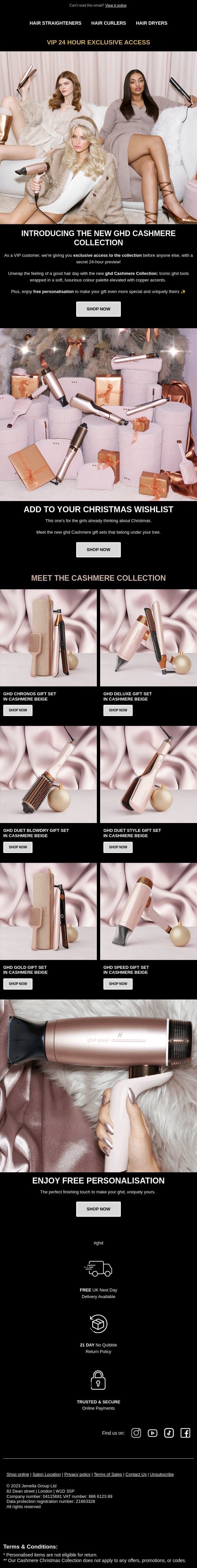 Early Access: Our NEW Cashmere Christmas Collection email from GHD screenshot