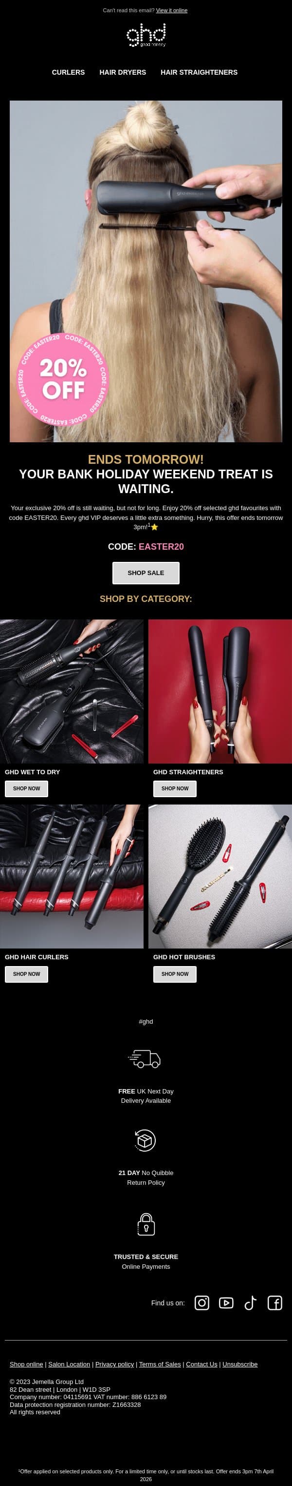 Last chance to enjoy a ghd Easter treat 🐣 email from GHD screenshot