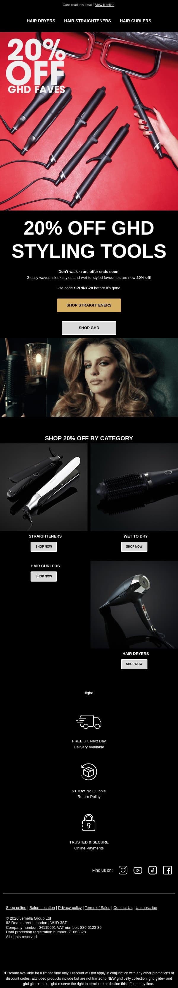 Run for 20% off ghd 🏃‍♀️ email from GHD screenshot