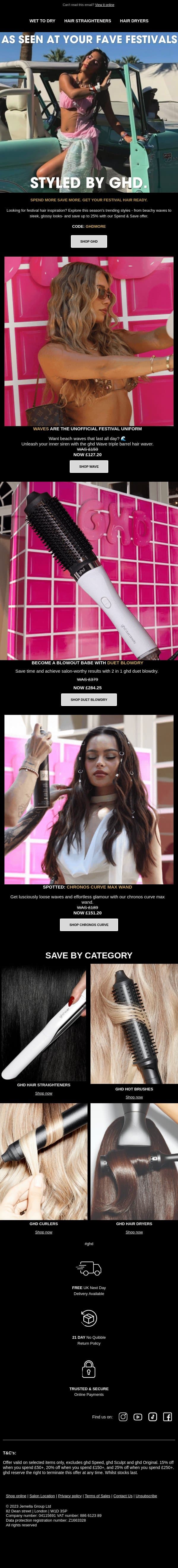 adam, let's get you festival ready. email from GHD screenshot